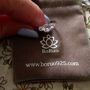 BoRuo Sterling Silver Ring 3 Stone CZ